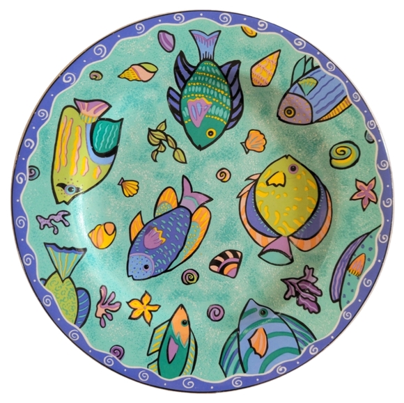 1 Vtg 96 Sakura Caribbean Wave  Salad Dessert Plate Ocean Fish - Picture 1 of 3